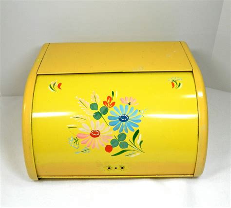 yellow vintage metal bread box|old fashioned metal bread bin.